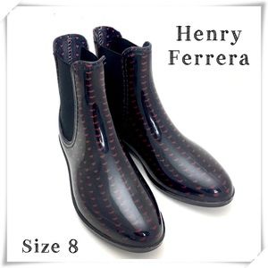 HENRY Ferrera Heart Print Ankle Rain Boot In Black With Red Heart